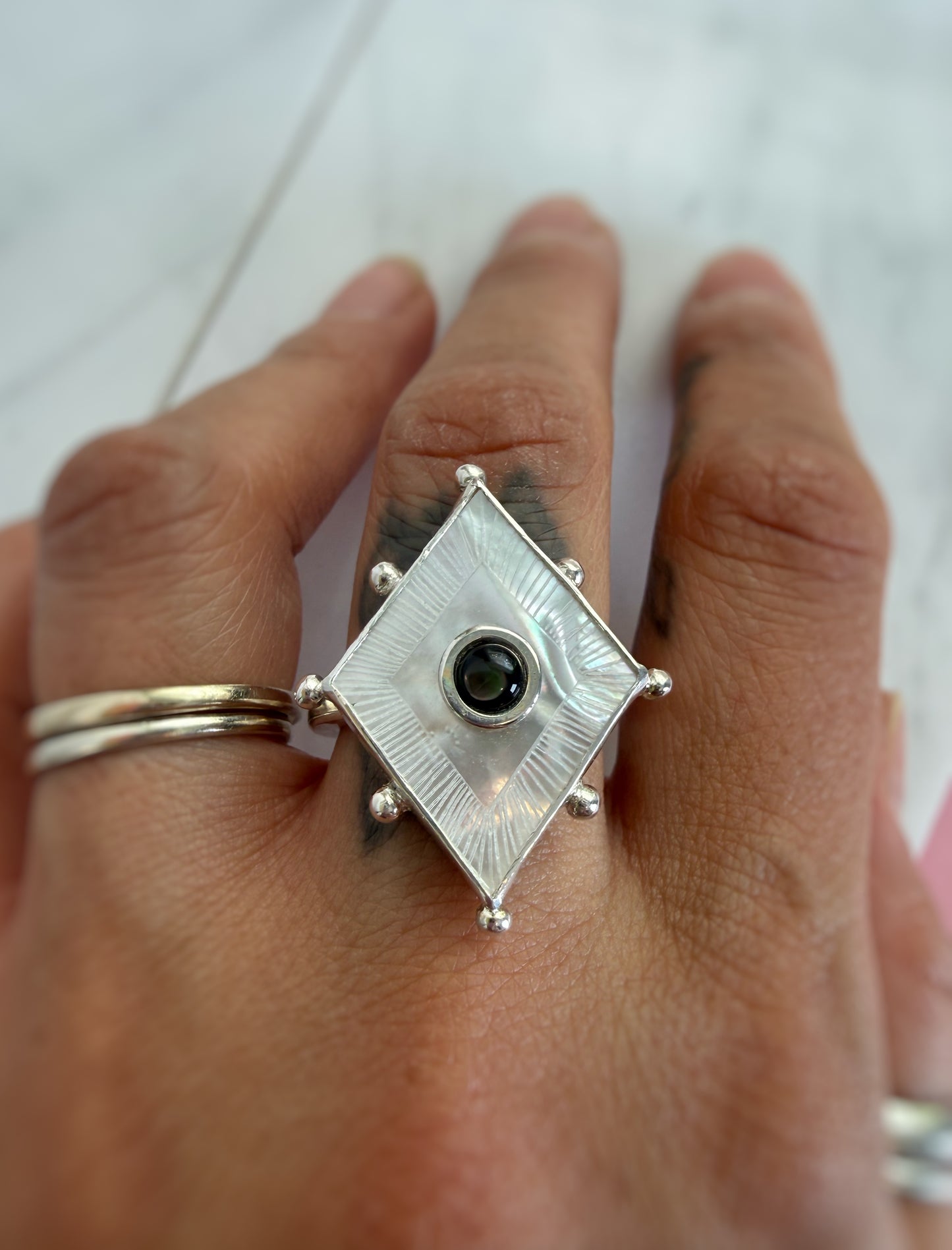 Etched Mother of Pearl Ring