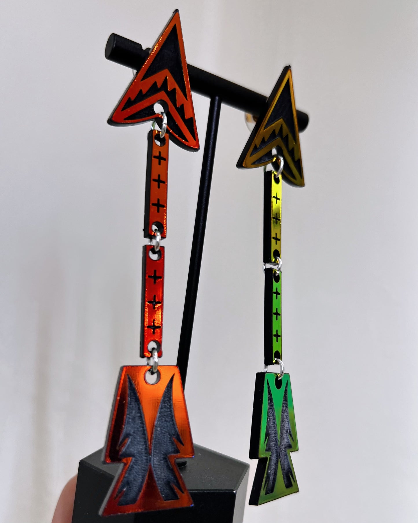 Two Tier- Dark Iridescent Arrow Dangles