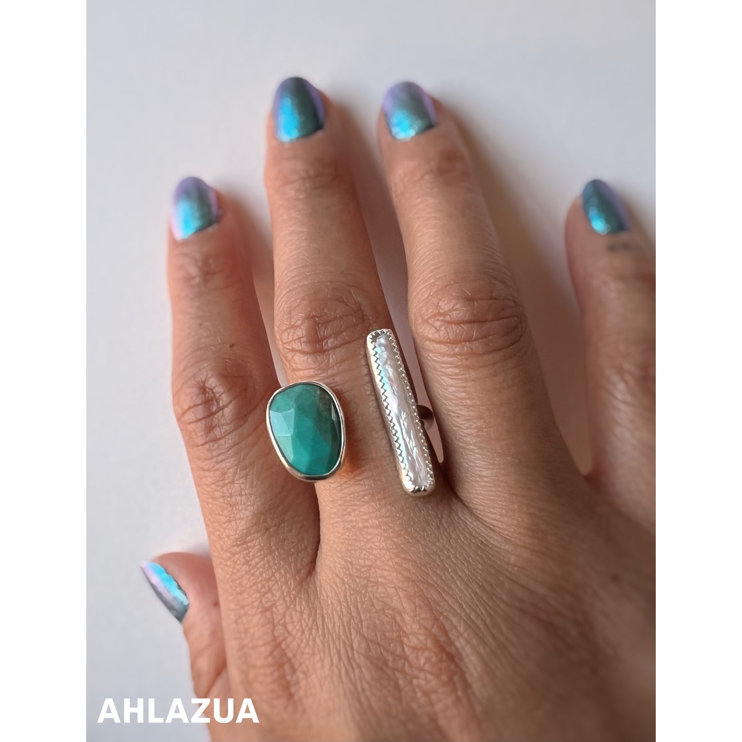 Rose Cut Turquoise and Pearl Ring