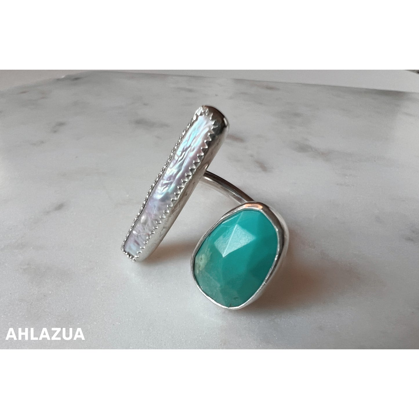 Rose Cut Turquoise and Pearl Ring