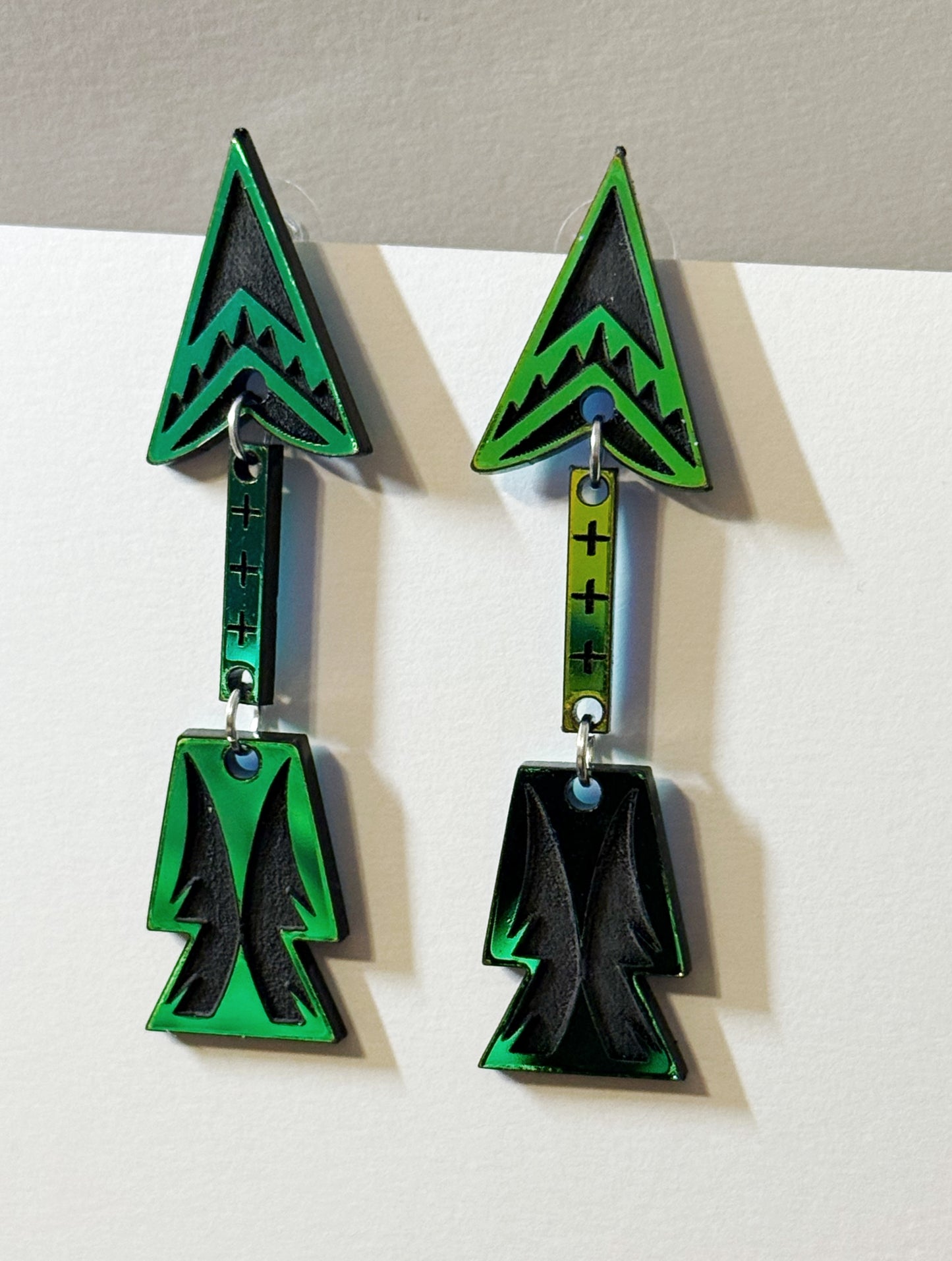 One Tier- Dark Blue Green shift Arrow Dangles