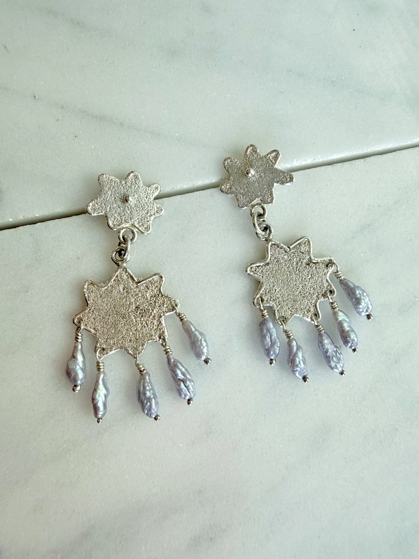 Textured Star Chandelier Earrings
