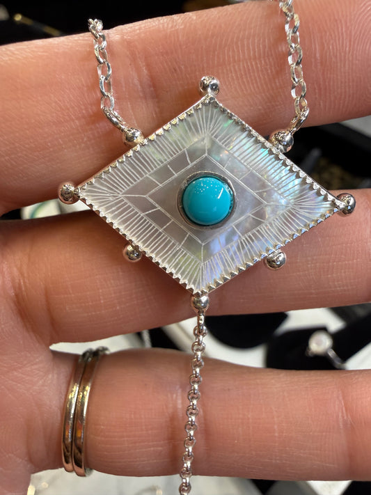 Etched Mother of Pearl with Kingman Turquoise