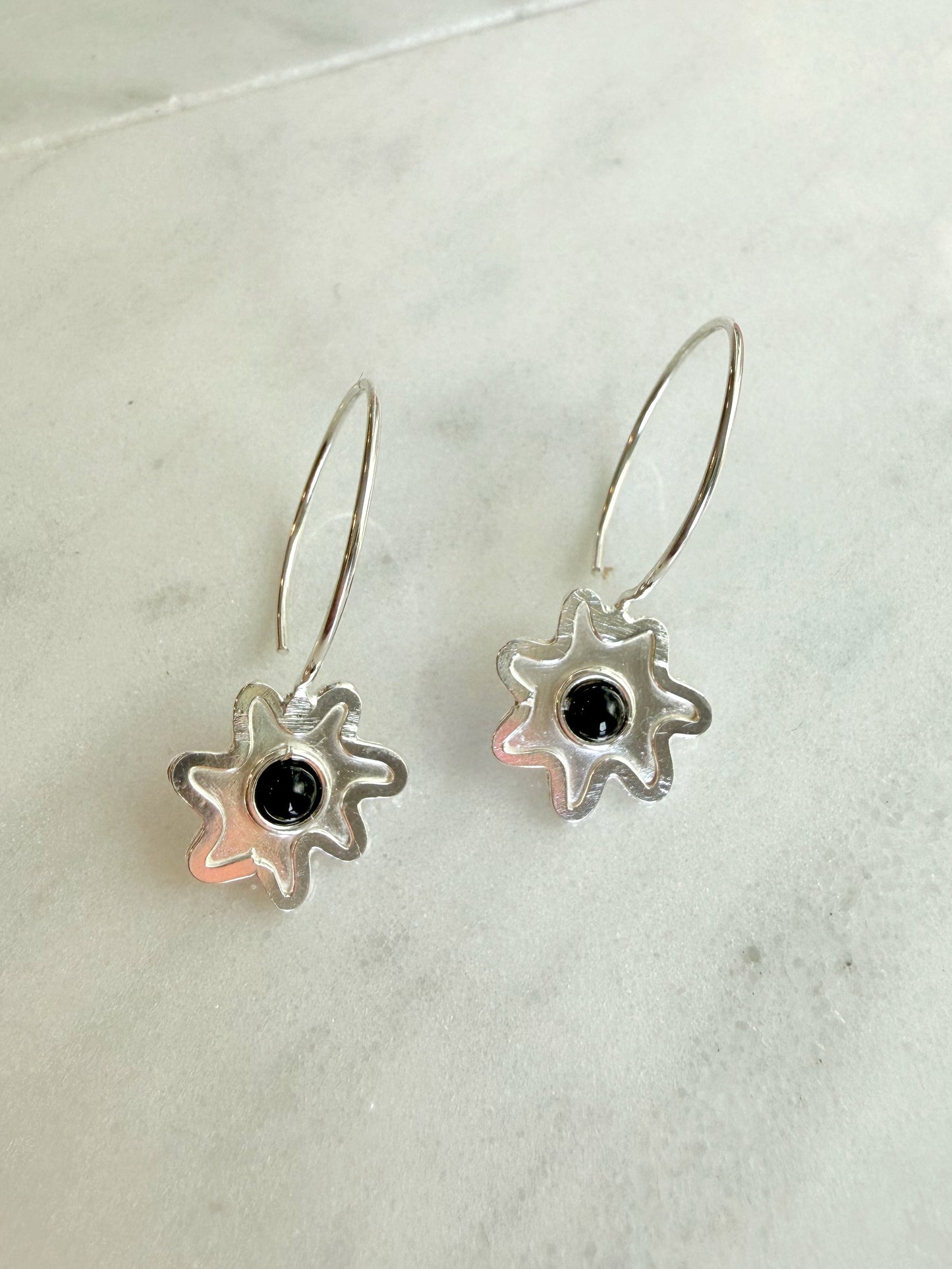Onyx and Star Hoop earrings