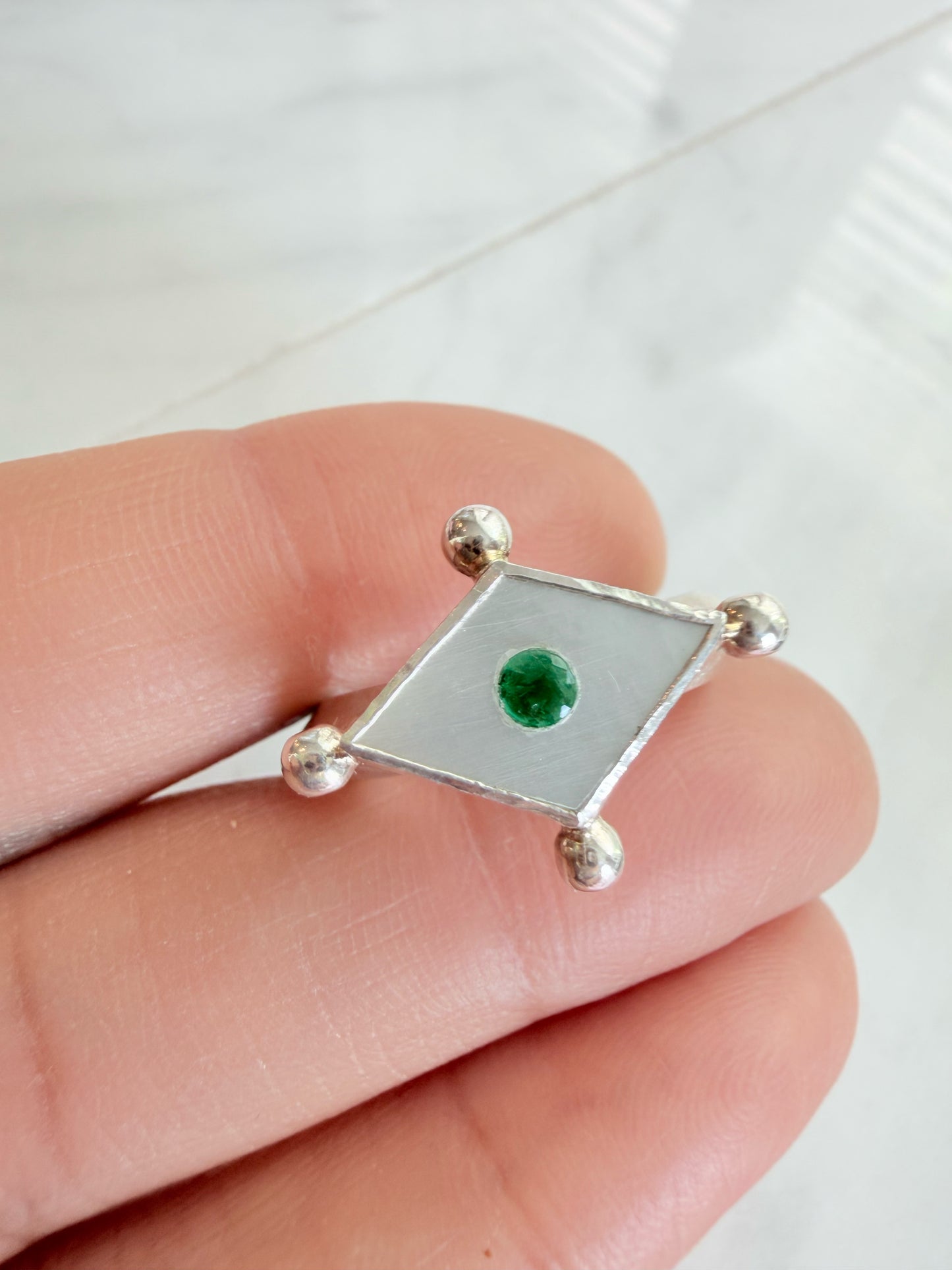 Mother of Pearl and Emerald Ring