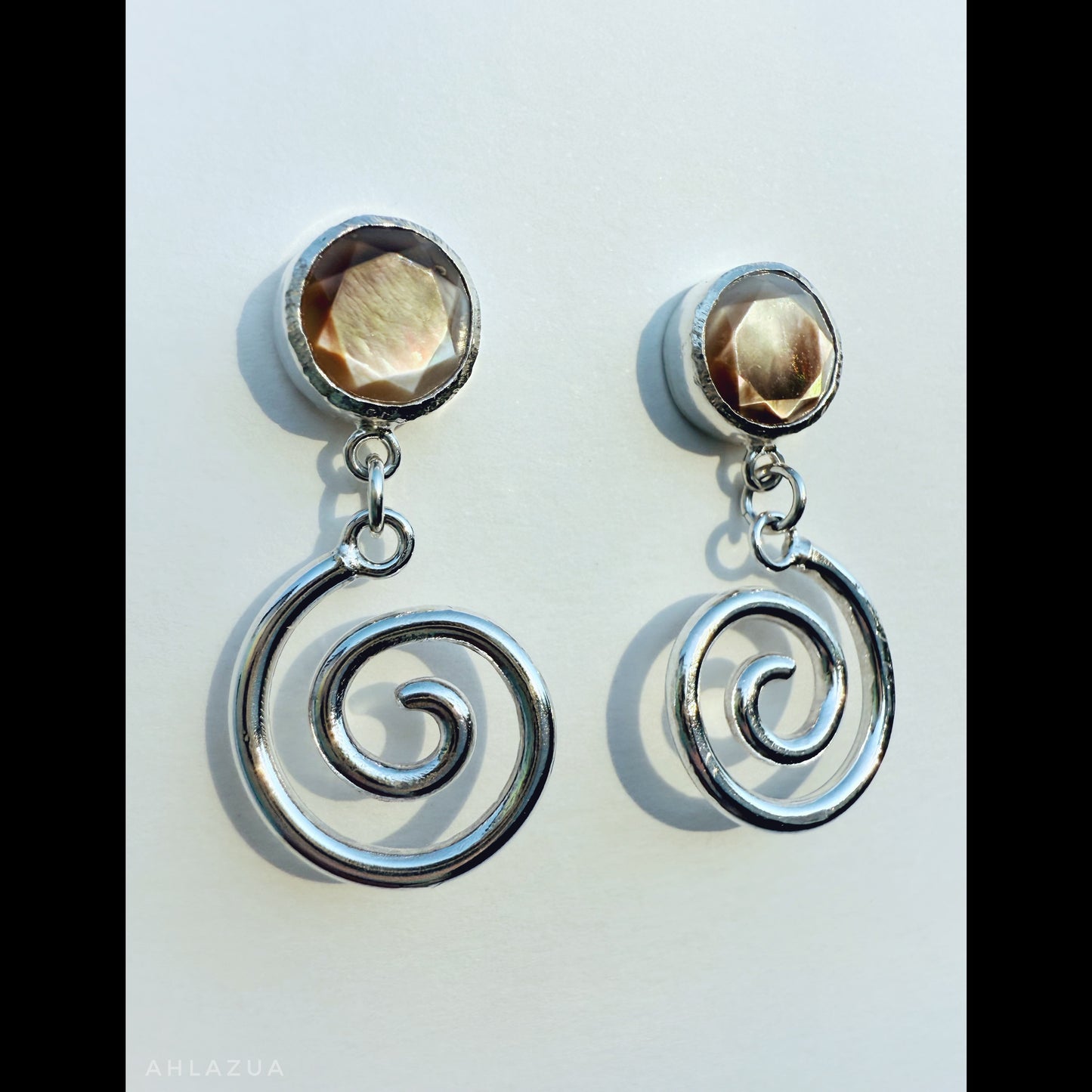 Faceted Black Mother of Pearl & Spiral Earrings