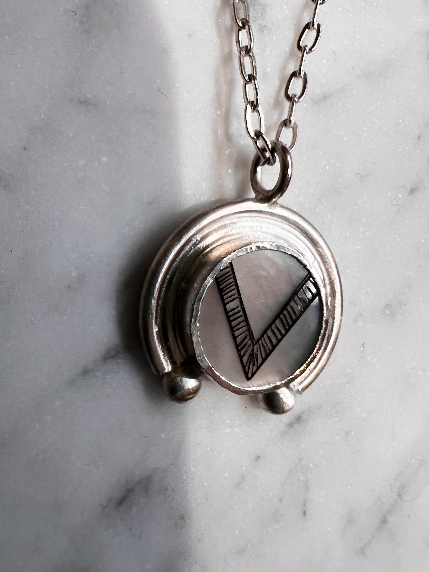 Etched Mother of Pearl and sterling silver