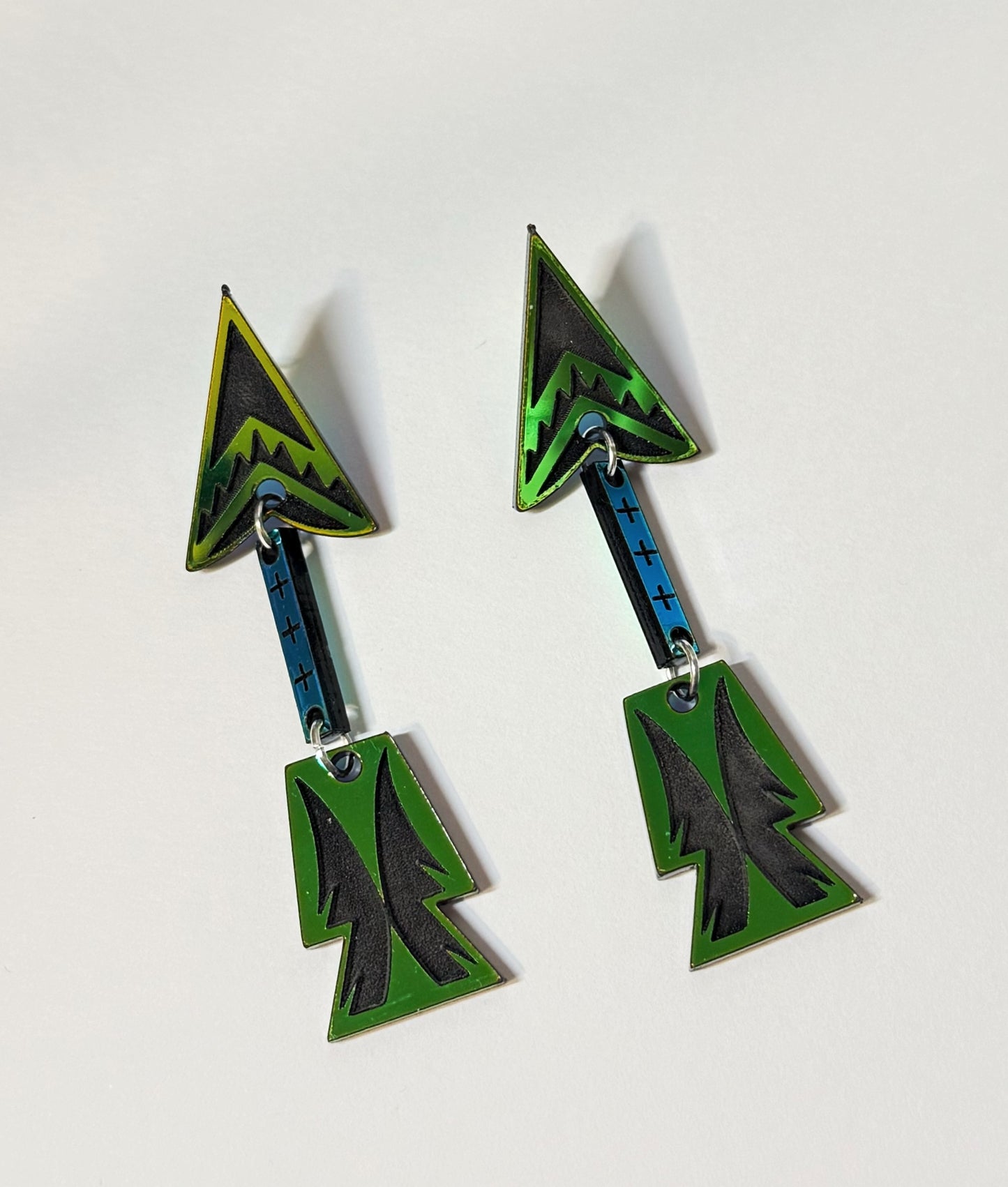 One Tier- Dark Blue Green shift Arrow Dangles