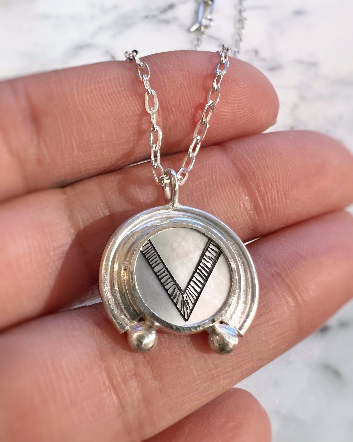 Etched Mother of Pearl and sterling silver