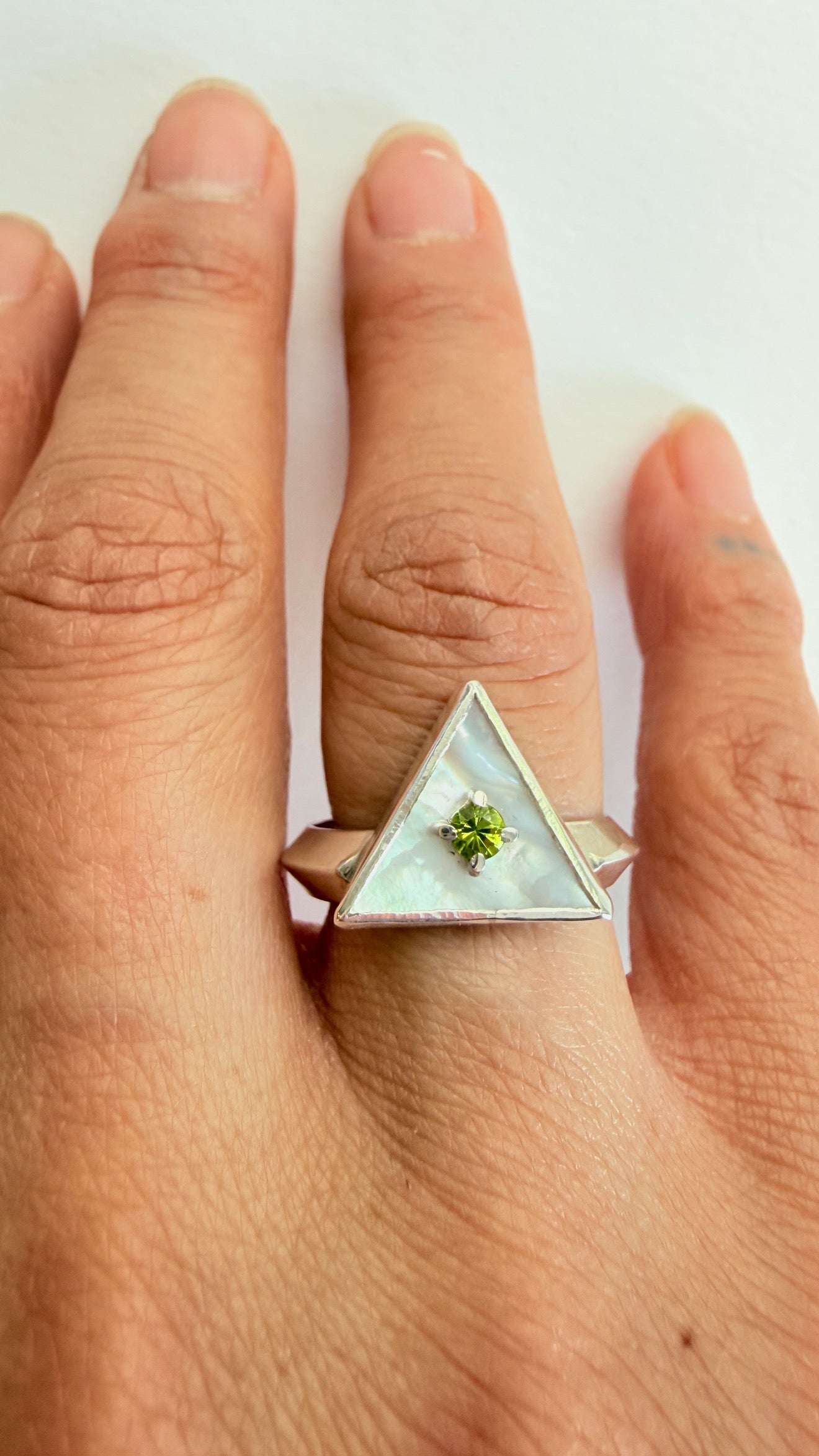 Natural Peridot and Mother of Pearl Ring