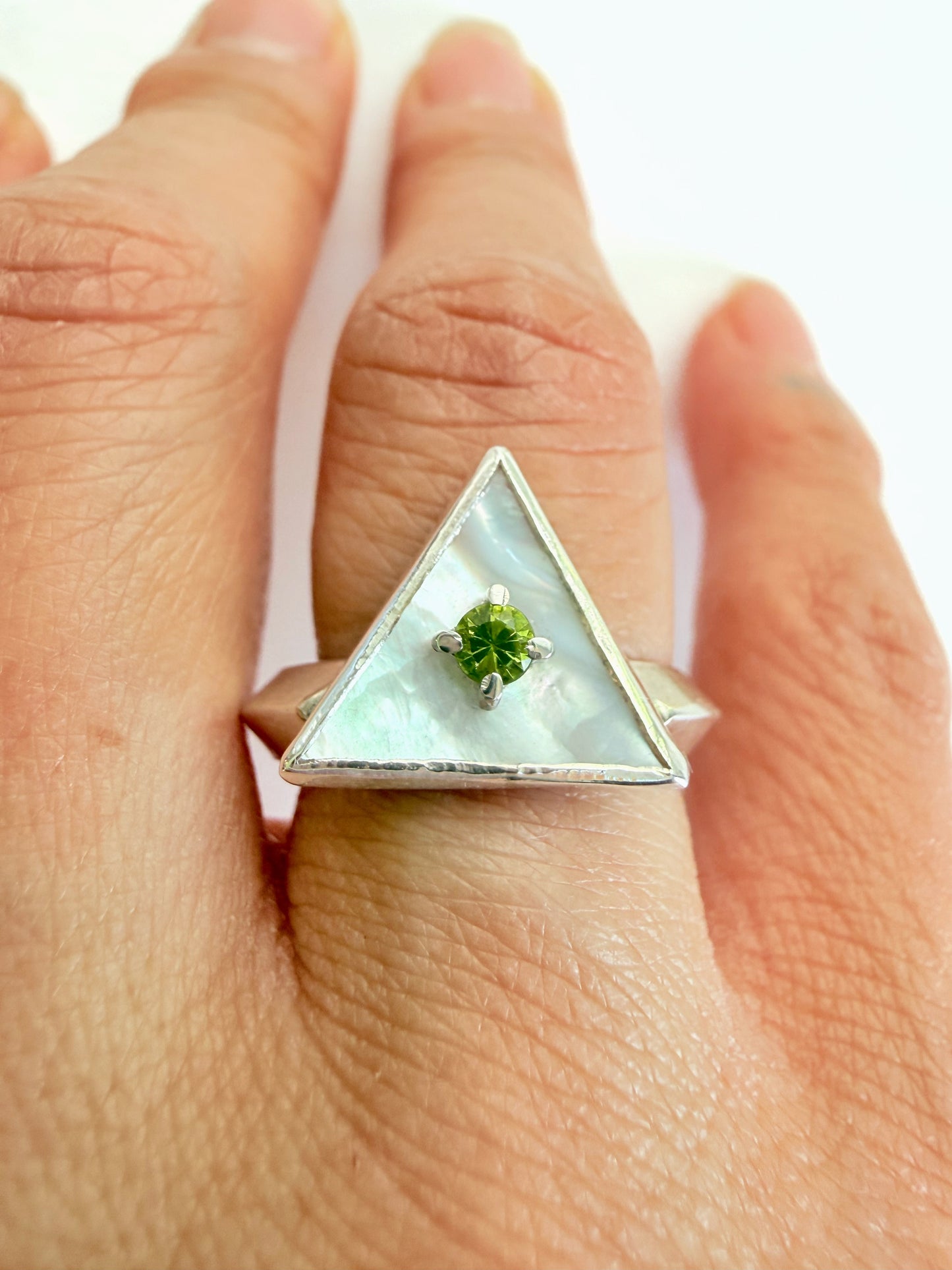 Natural Peridot and Mother of Pearl Ring