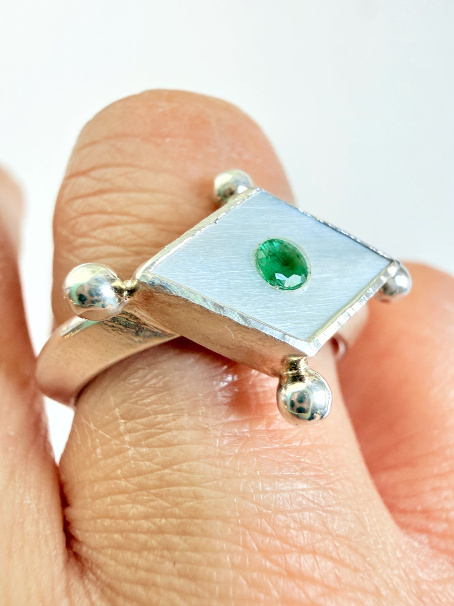 Mother of Pearl and Emerald Ring