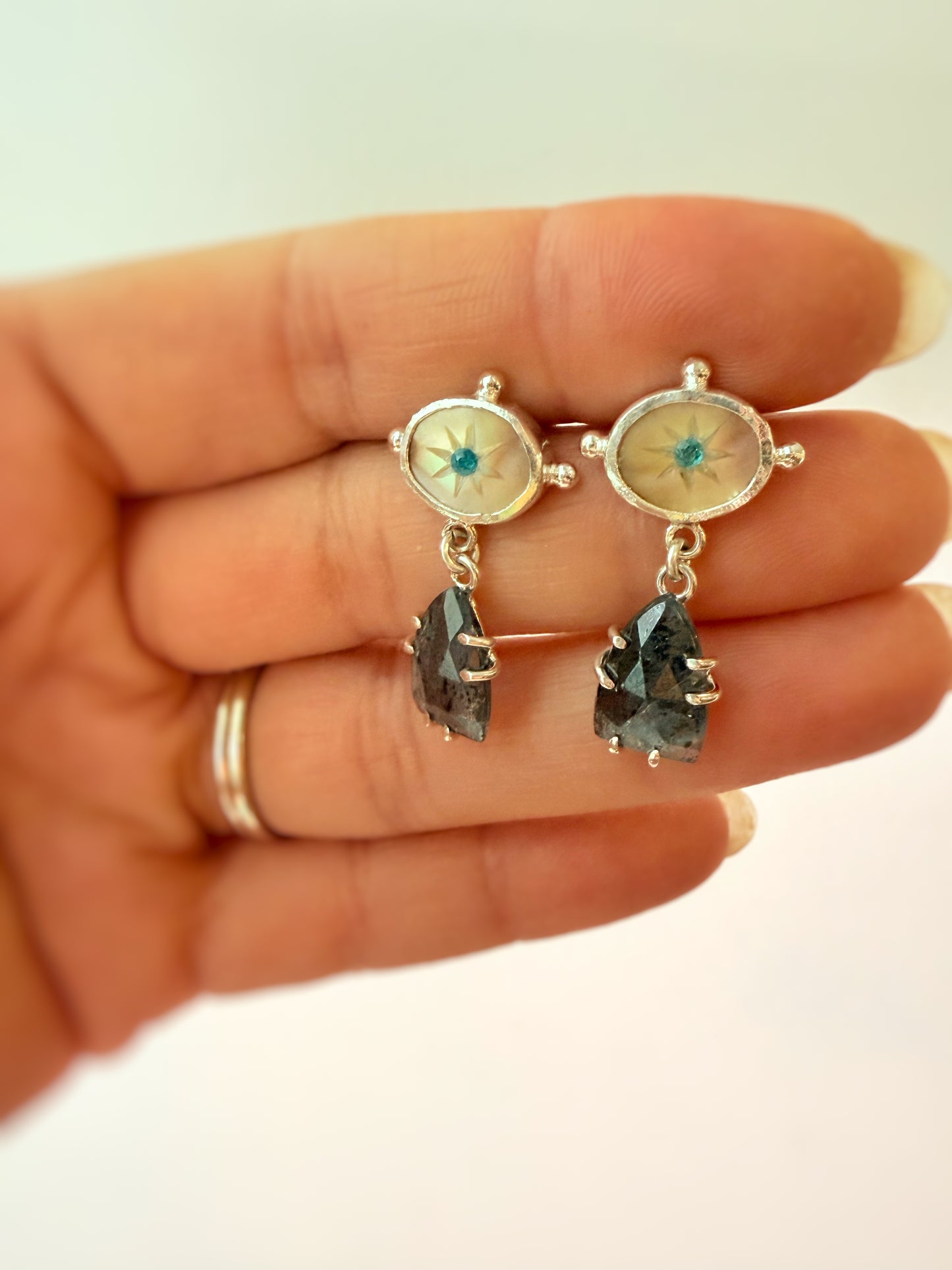 Kyanite and Mother of Pearl Earrings