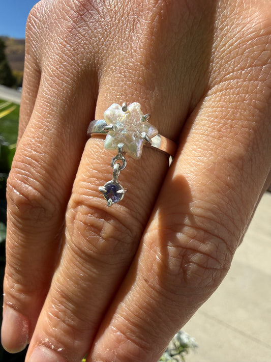 Pearl Star Iolite Ring