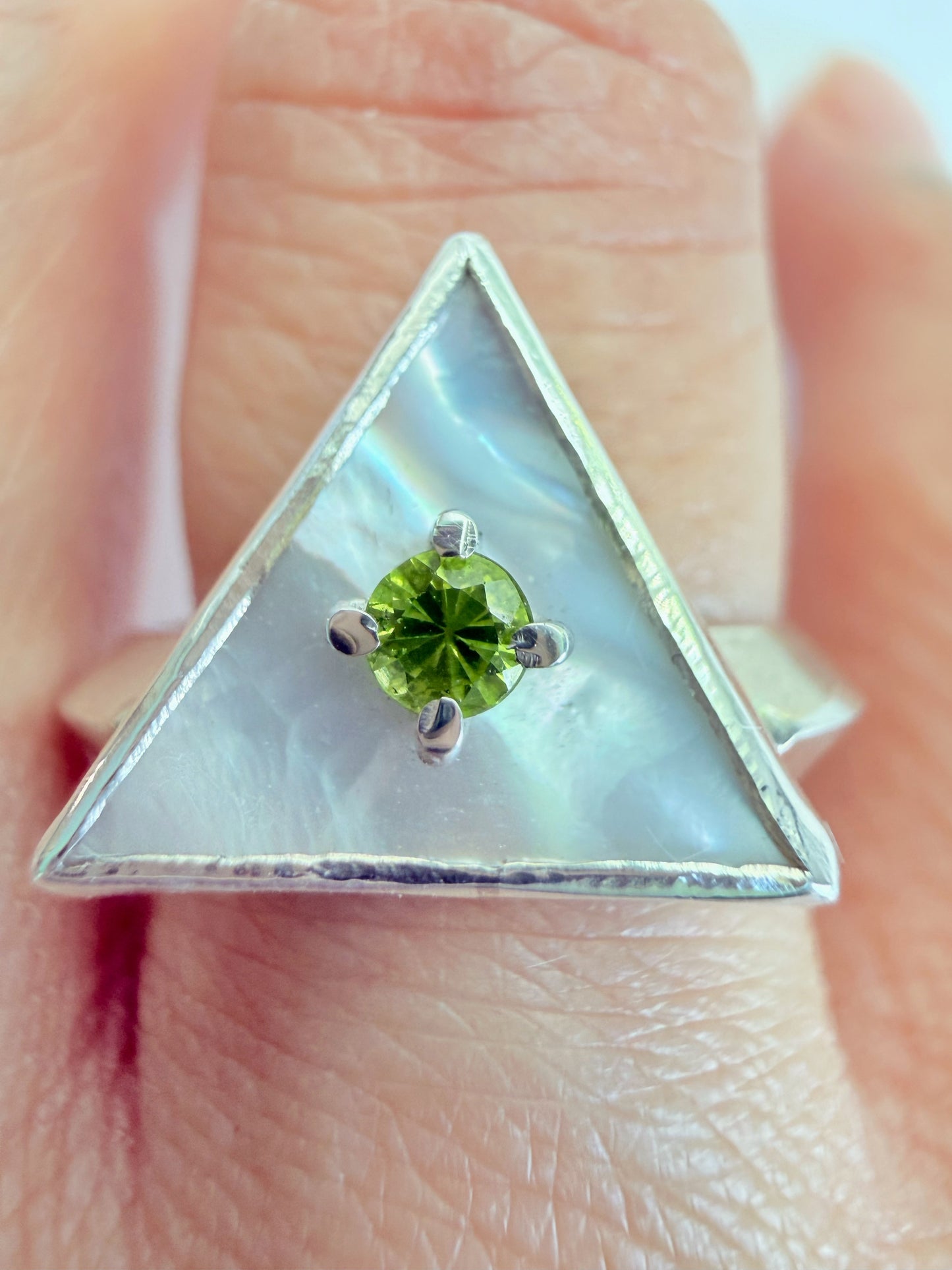 Natural Peridot and Mother of Pearl Ring
