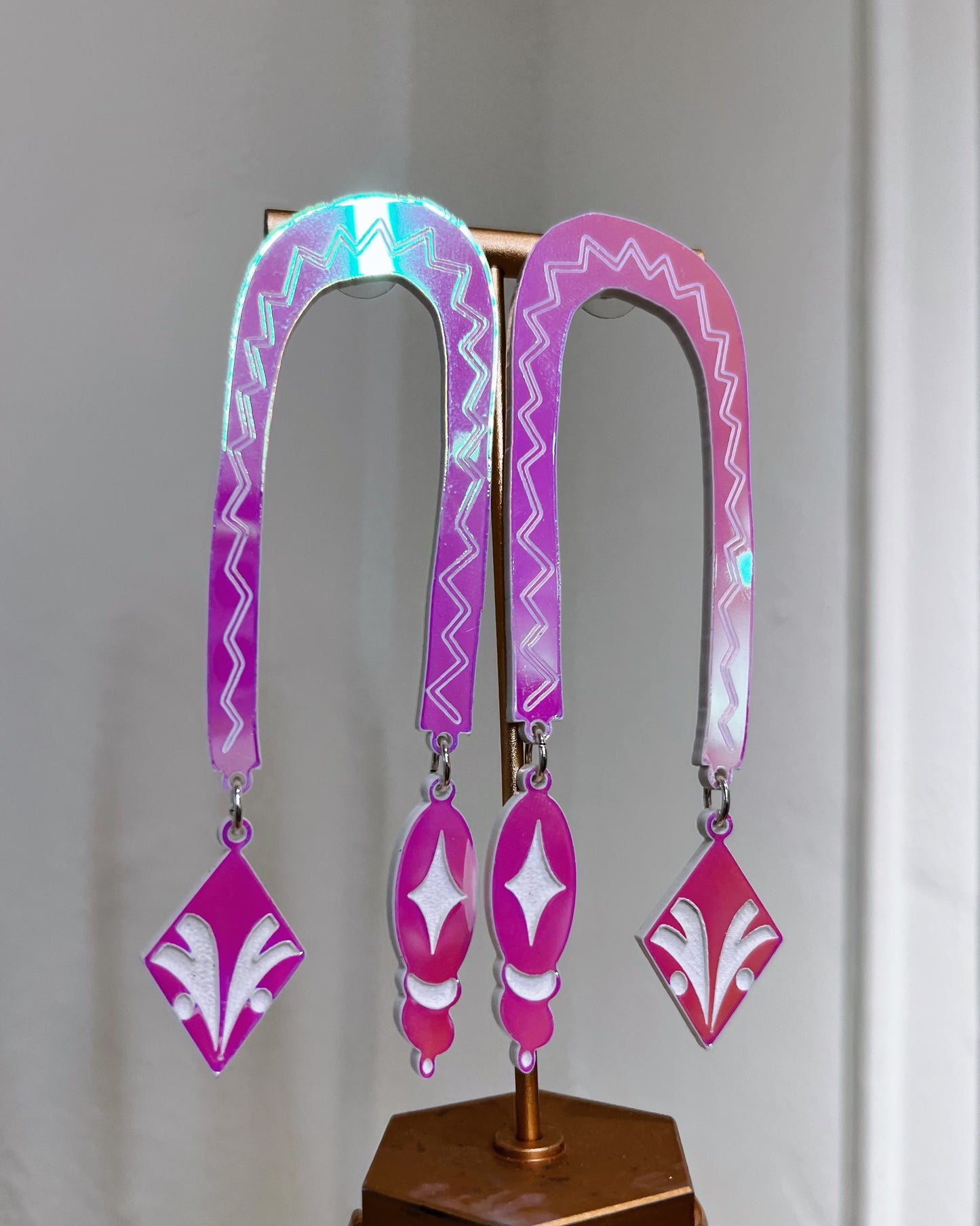 White Iridescent Sha Snake Earrings