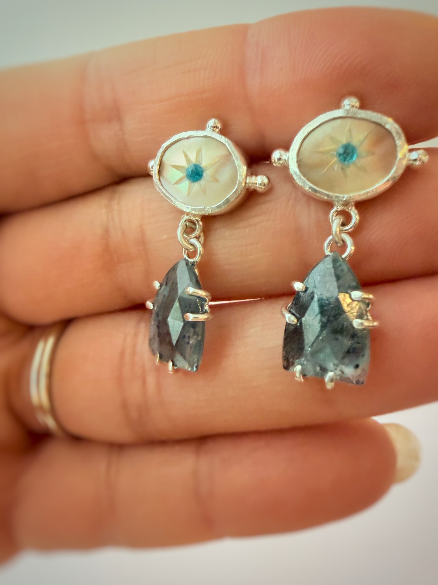 Kyanite and Mother of Pearl Earrings