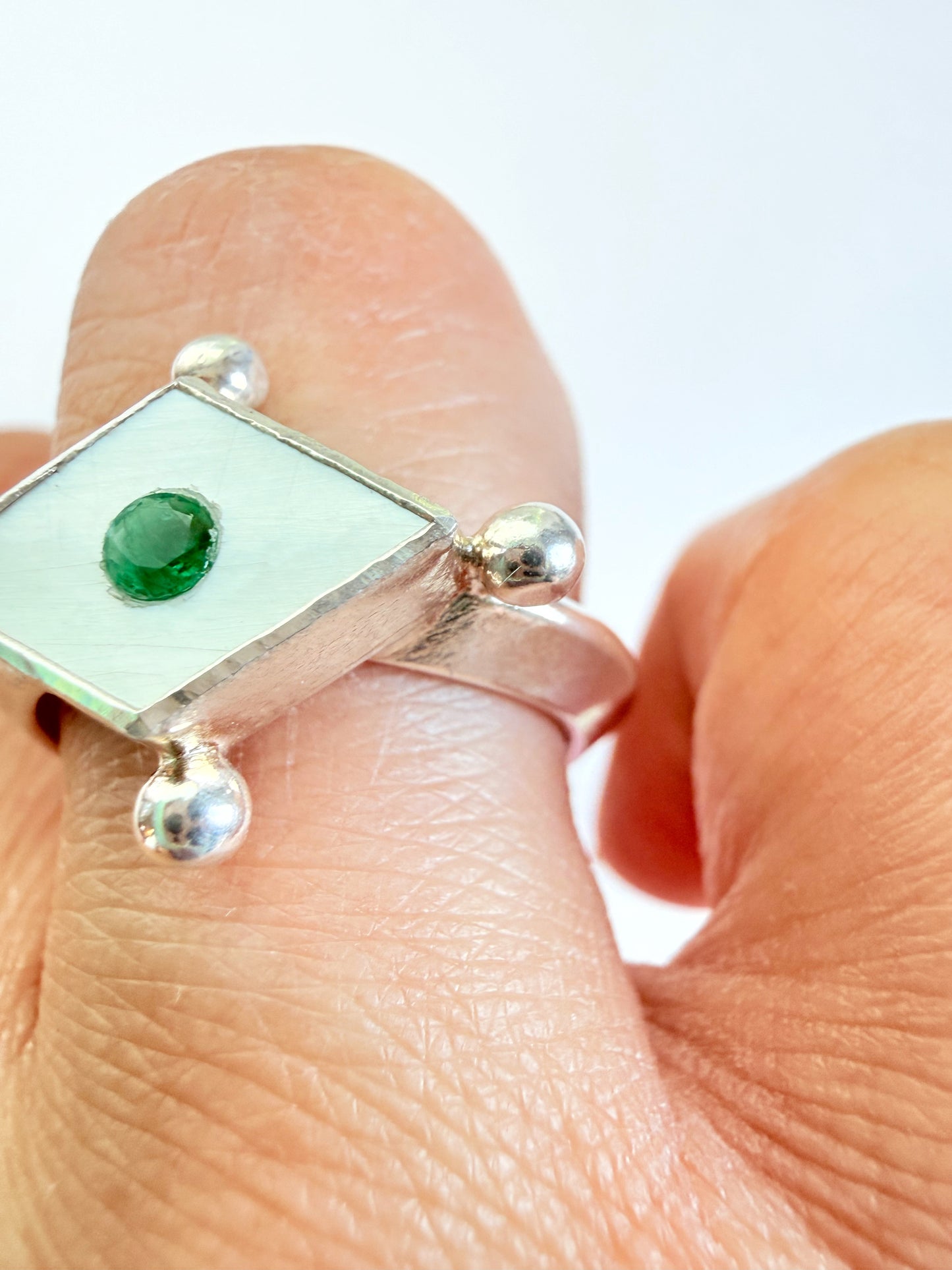 Mother of Pearl and Emerald Ring