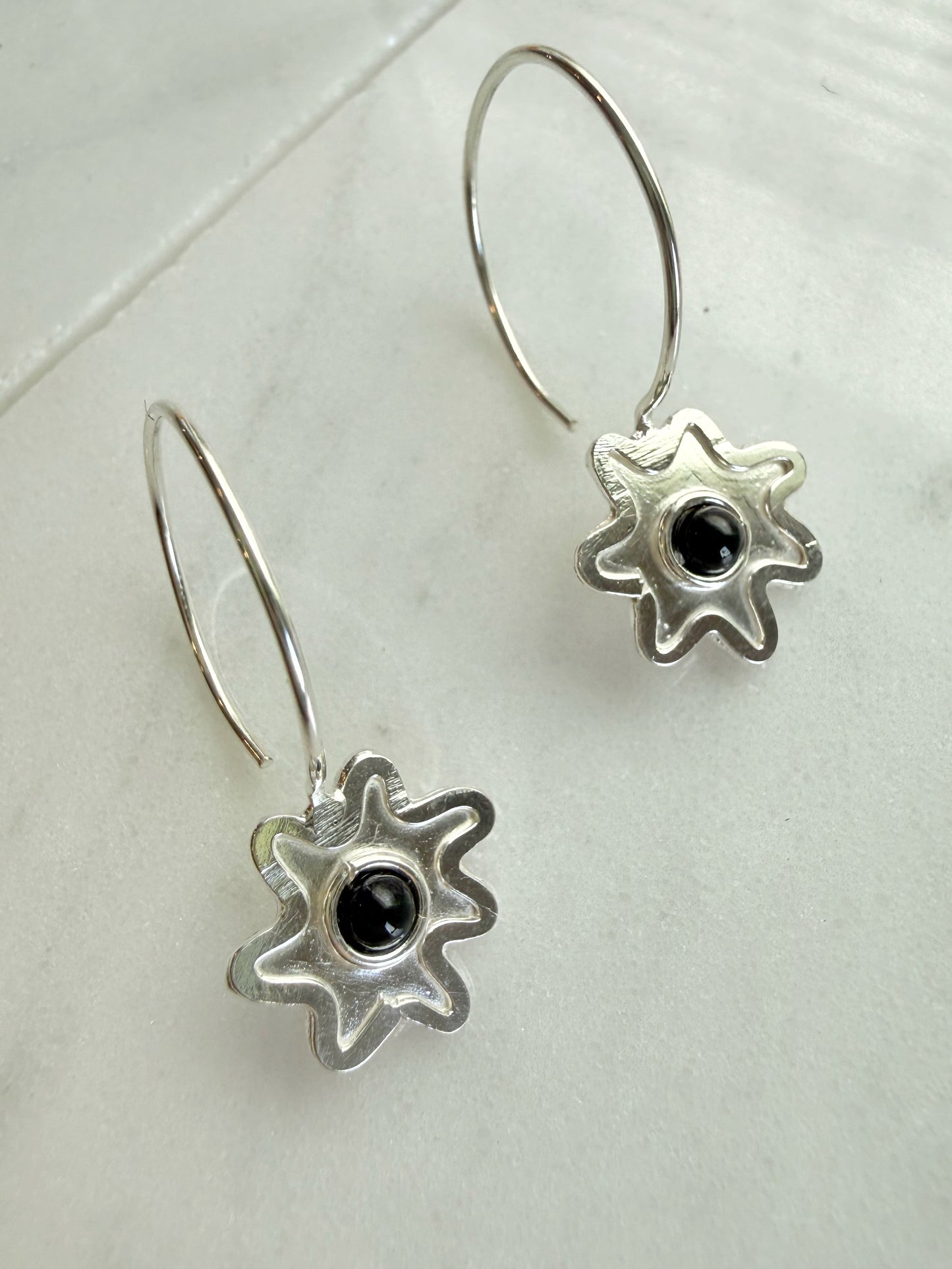 Onyx and Star Hoop earrings