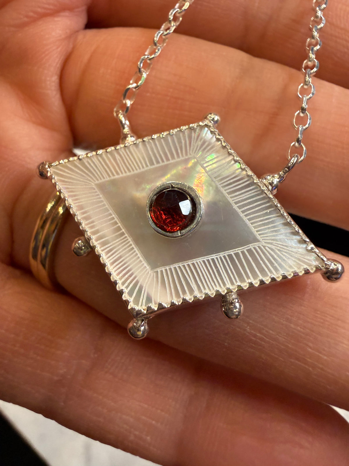 Etched Mother of Pearl & Garnet