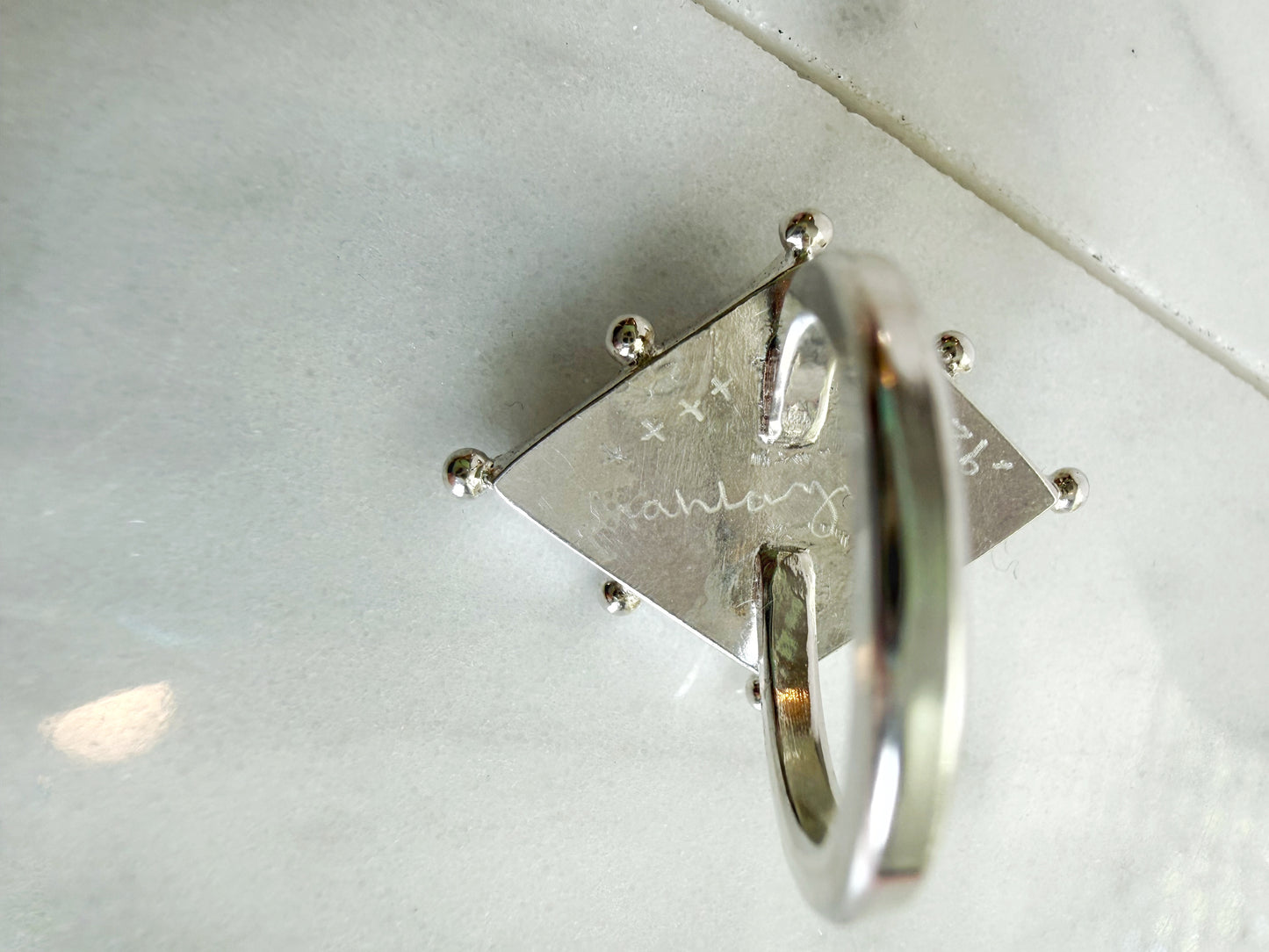 Etched Mother of Pearl and Turquoise Ring