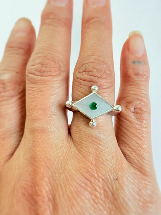 Mother of Pearl and Emerald Ring