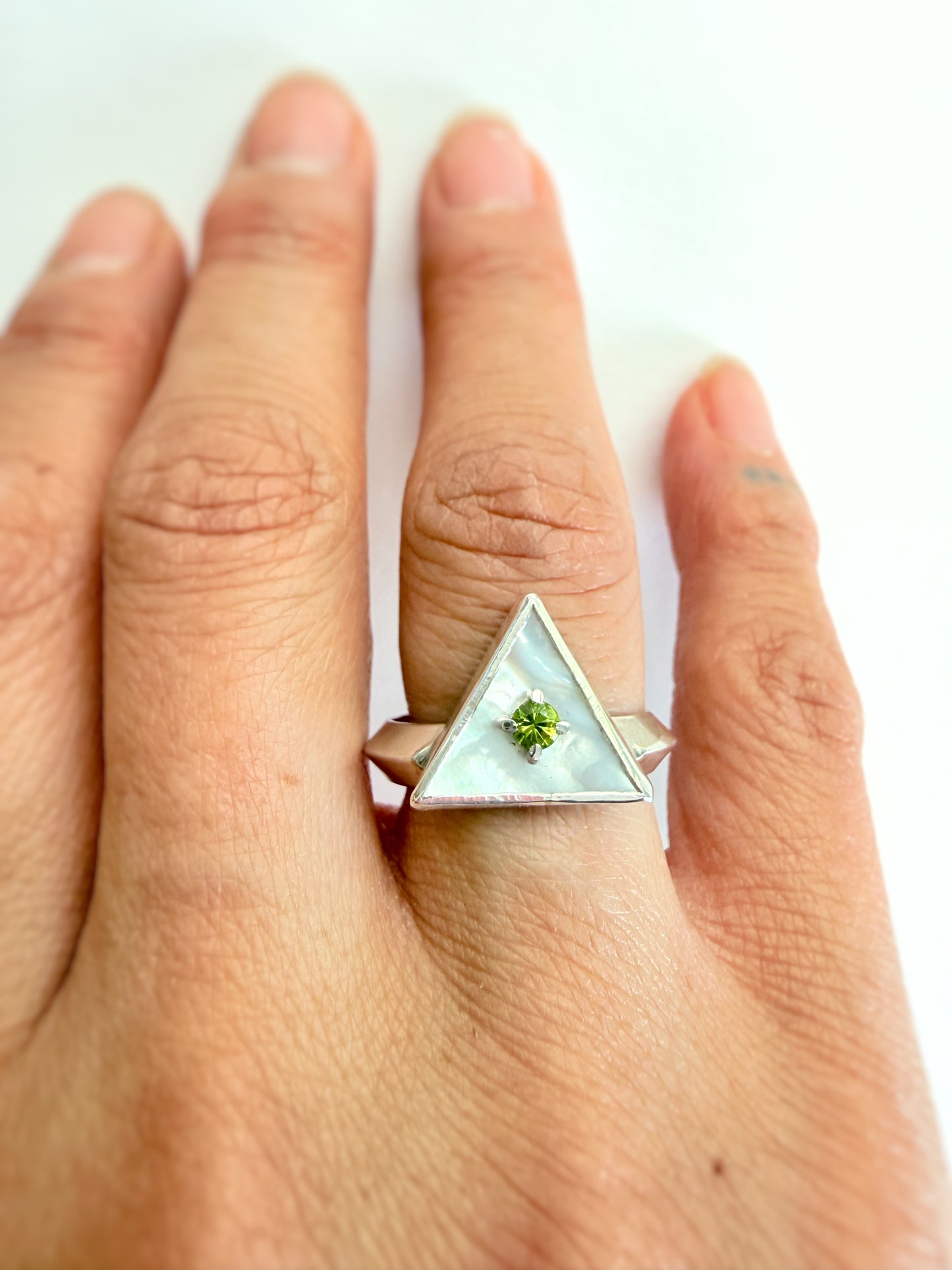 Natural Peridot and Mother of Pearl Ring