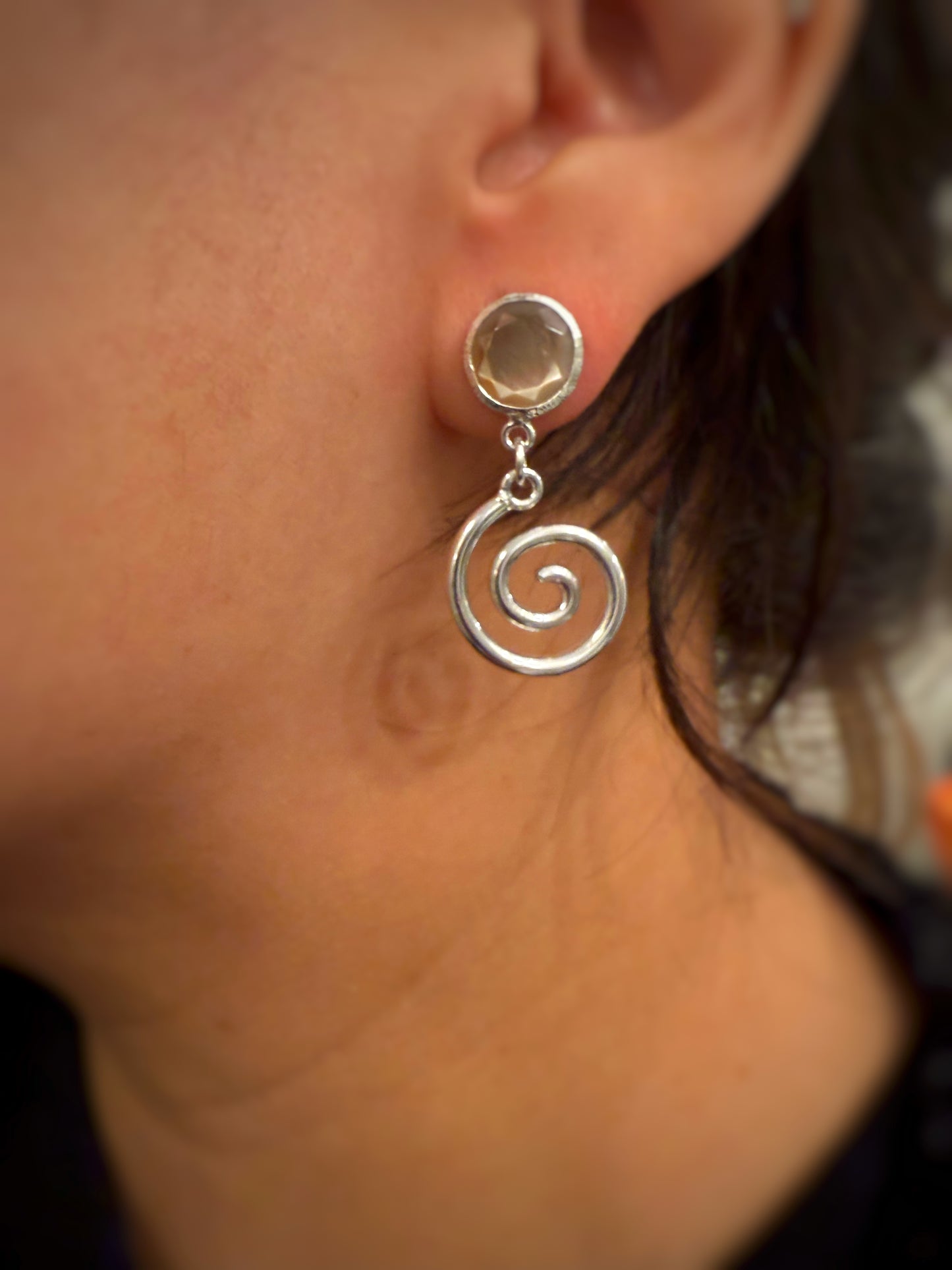 Faceted Black Mother of Pearl & Spiral Earrings