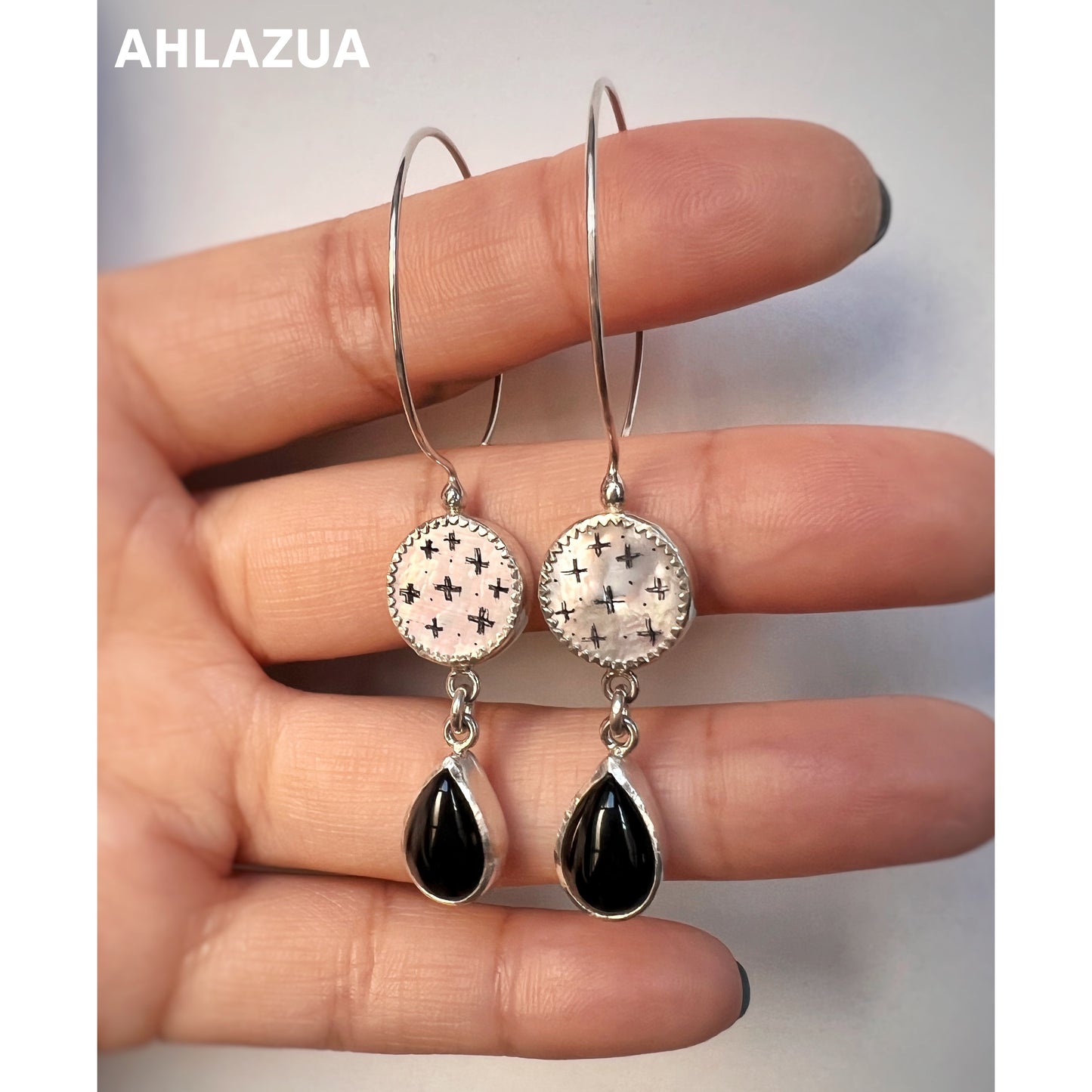 Star Etched Mother of Pearl Hoop Earrings