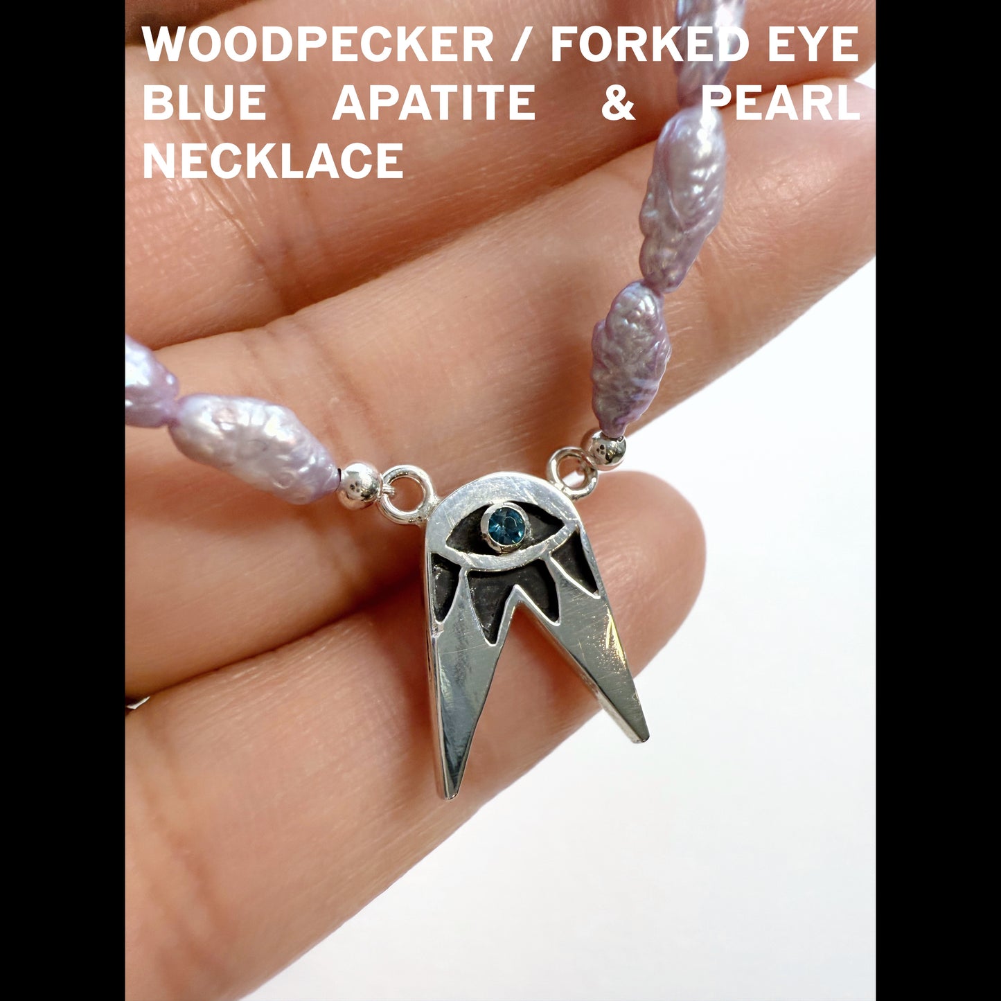 Woodpecker Forked Eye Blue Apatite & Pearl