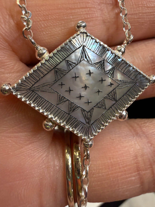 Milky Way Etched Mother of Pearl Necklace