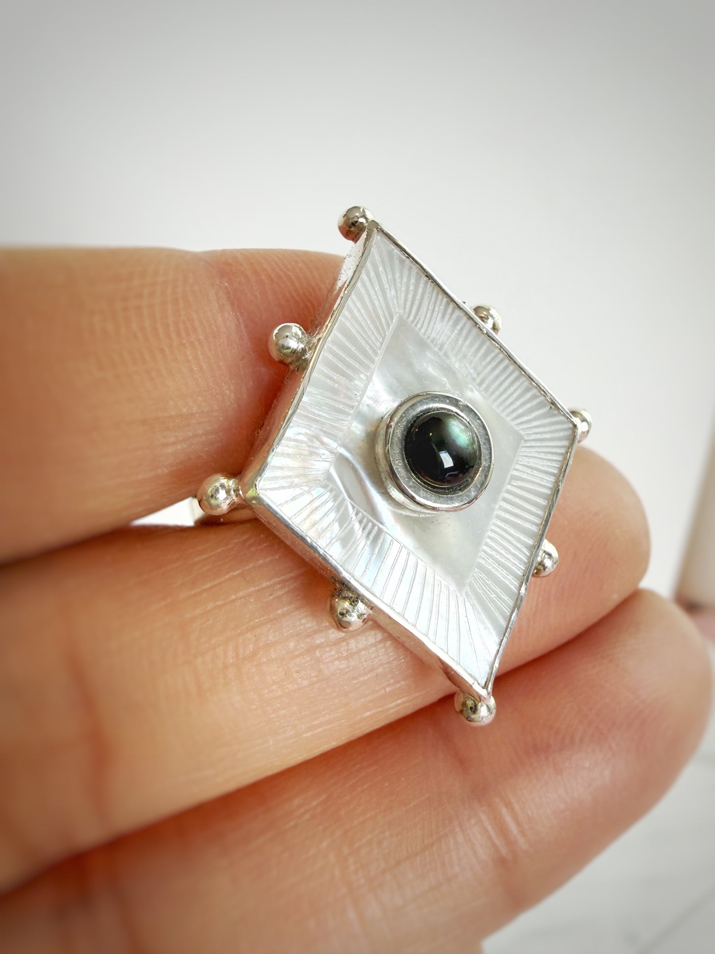 Etched Mother of Pearl Ring