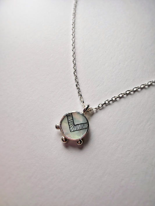 Etched Mother of Pearl and sterling silver