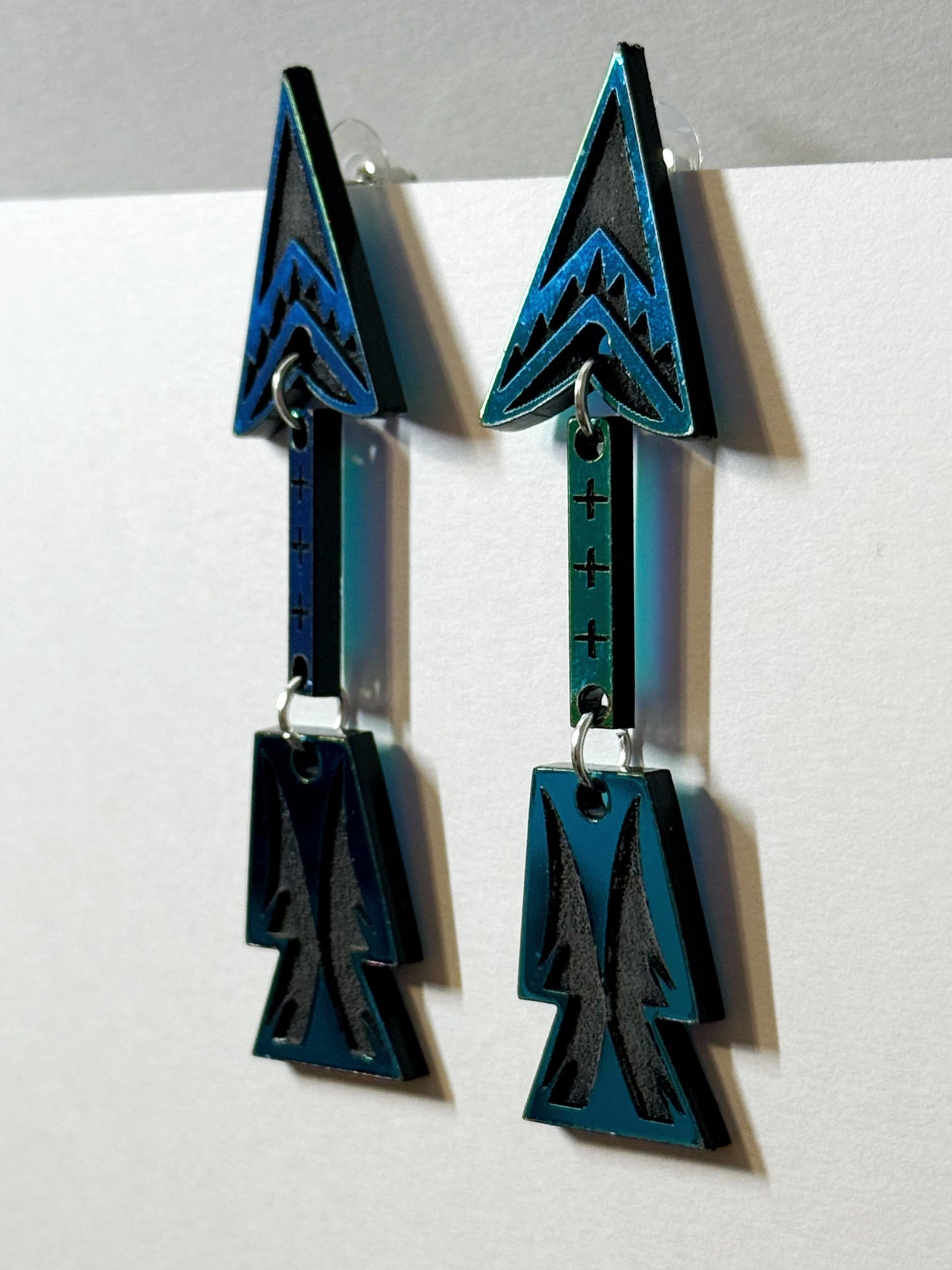 One Tier- Dark Blue Green shift Arrow Dangles