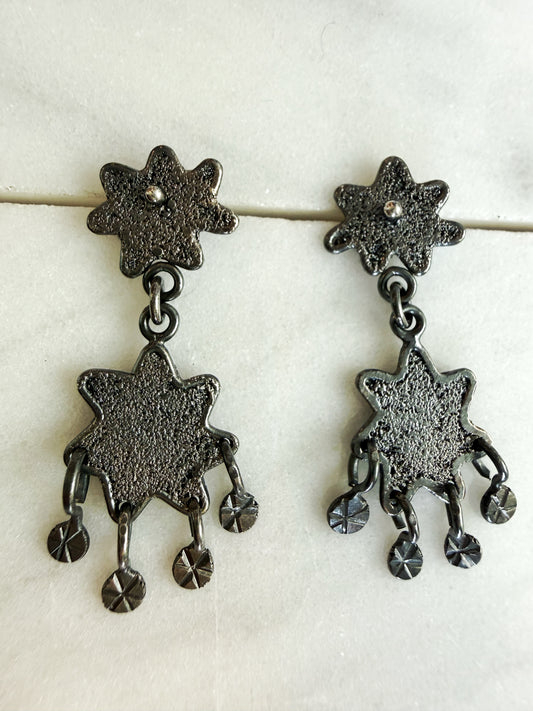 Dark Textured Star Chandelier Earrings
