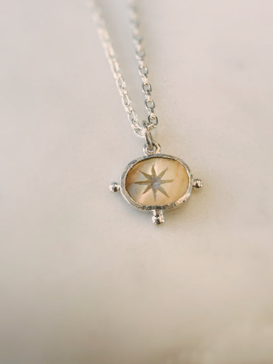 Hand carved star Mother of Pearl necklace