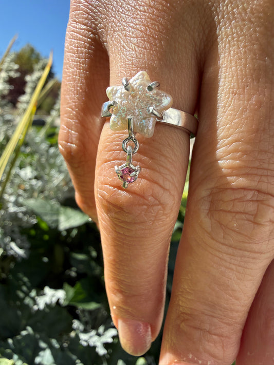 Pearl Star Raspberry Garnet Ring