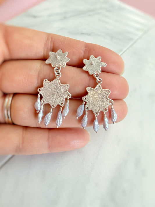 Textured Star Chandelier Earrings