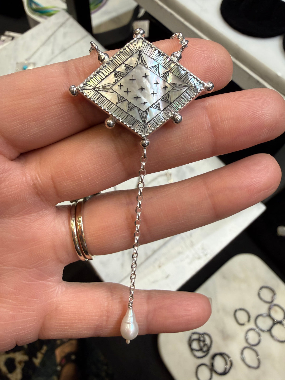 Milky Way Etched Mother of Pearl Necklace
