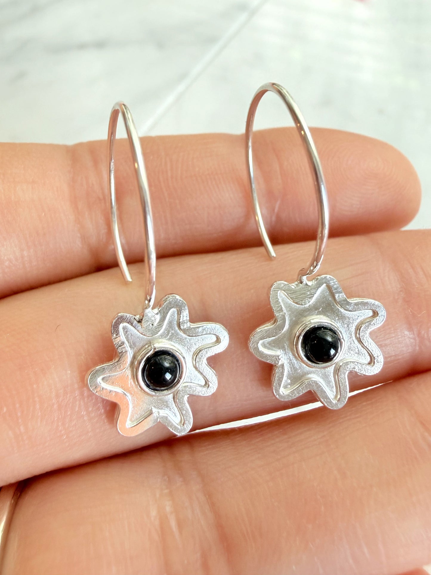 Onyx and Star Hoop earrings