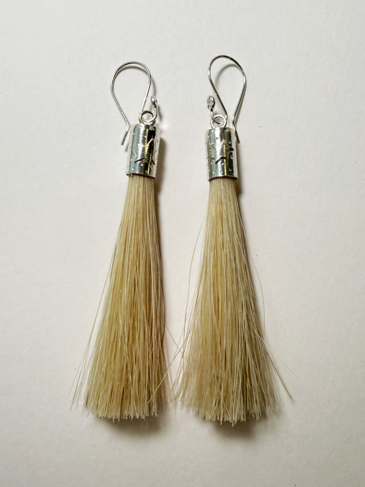 Blonde Horse Hair Earrings in Sterling Silver