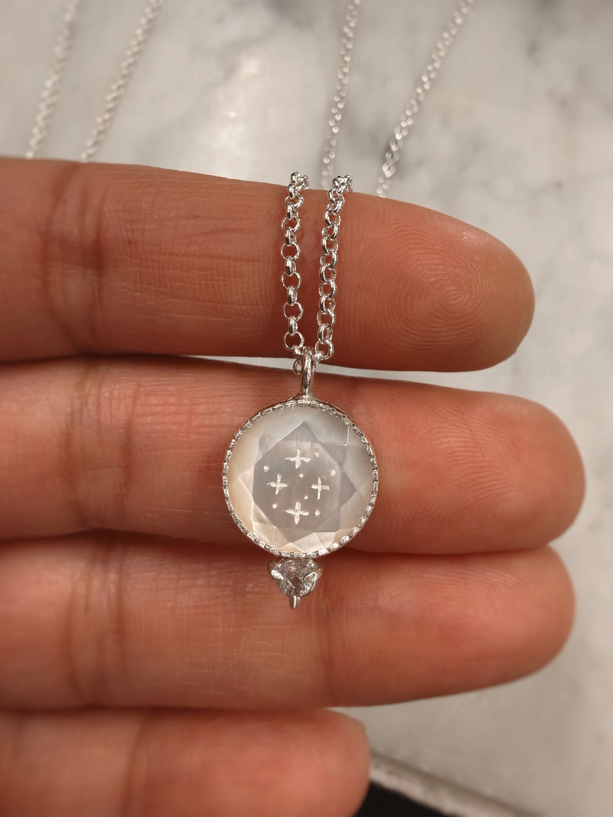 Etched Mother of Pearl Necklace with Labradorite