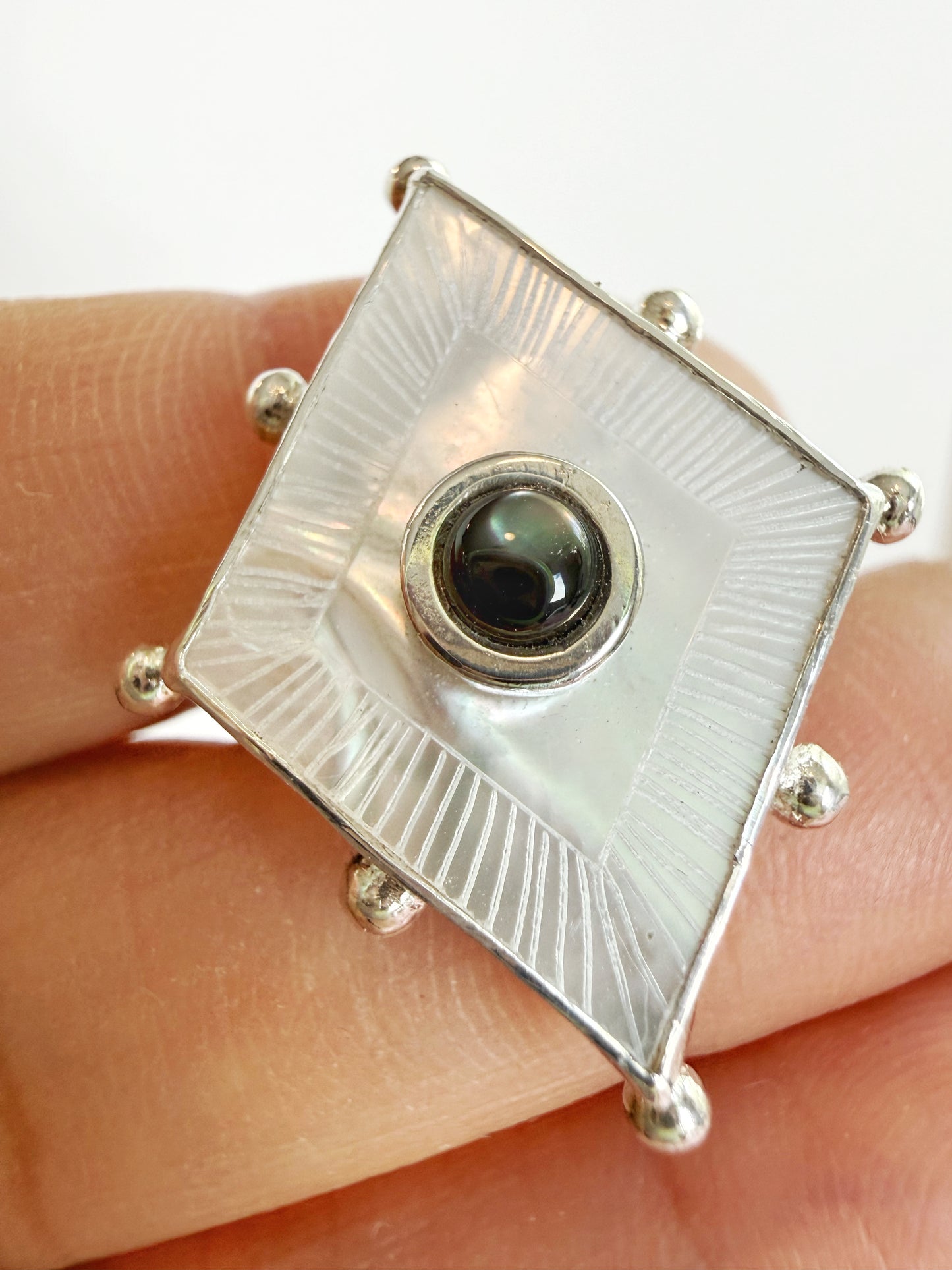 Etched Mother of Pearl Ring