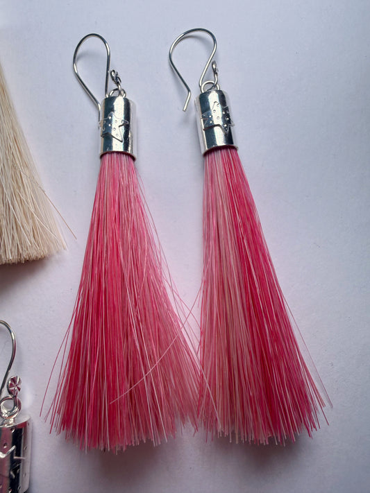 Pink Horse Hair Earrings in Sterling Silver