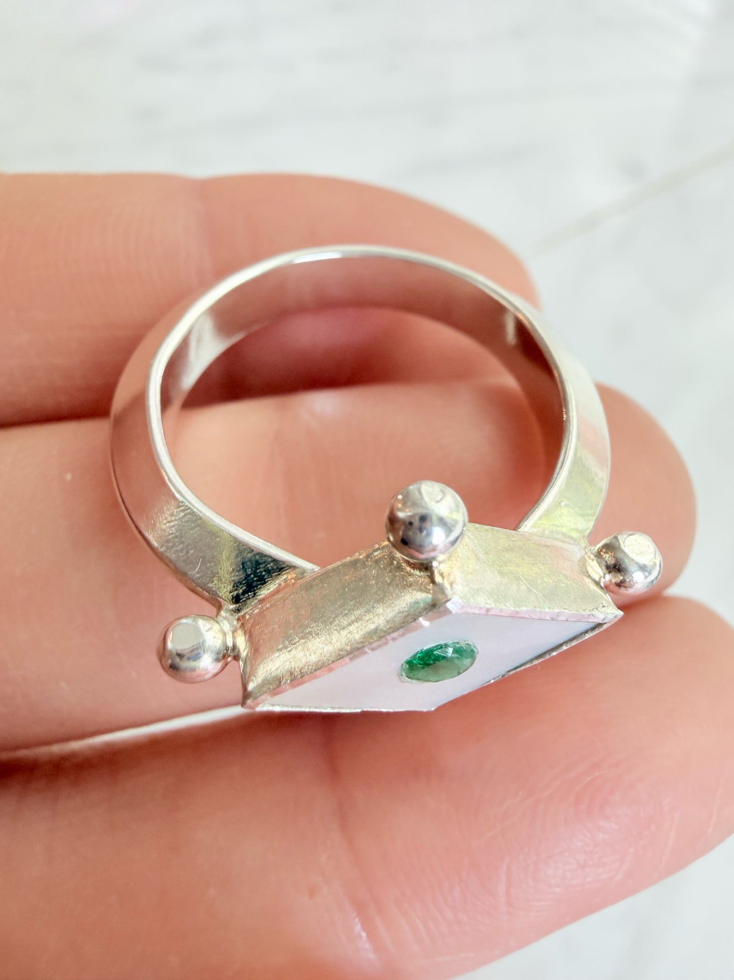 Mother of Pearl and Emerald Ring