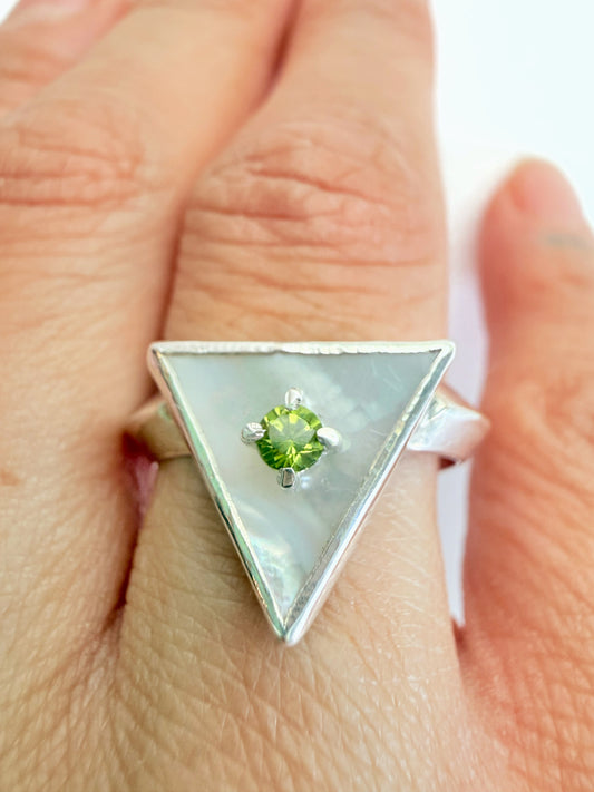 Natural Peridot and Mother of Pearl Ring